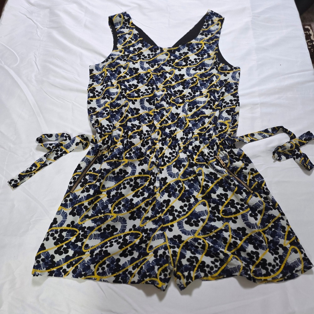Mark Sleeveless Romper Navy Blue Yellow White Abstract Floral XXL F4095371
